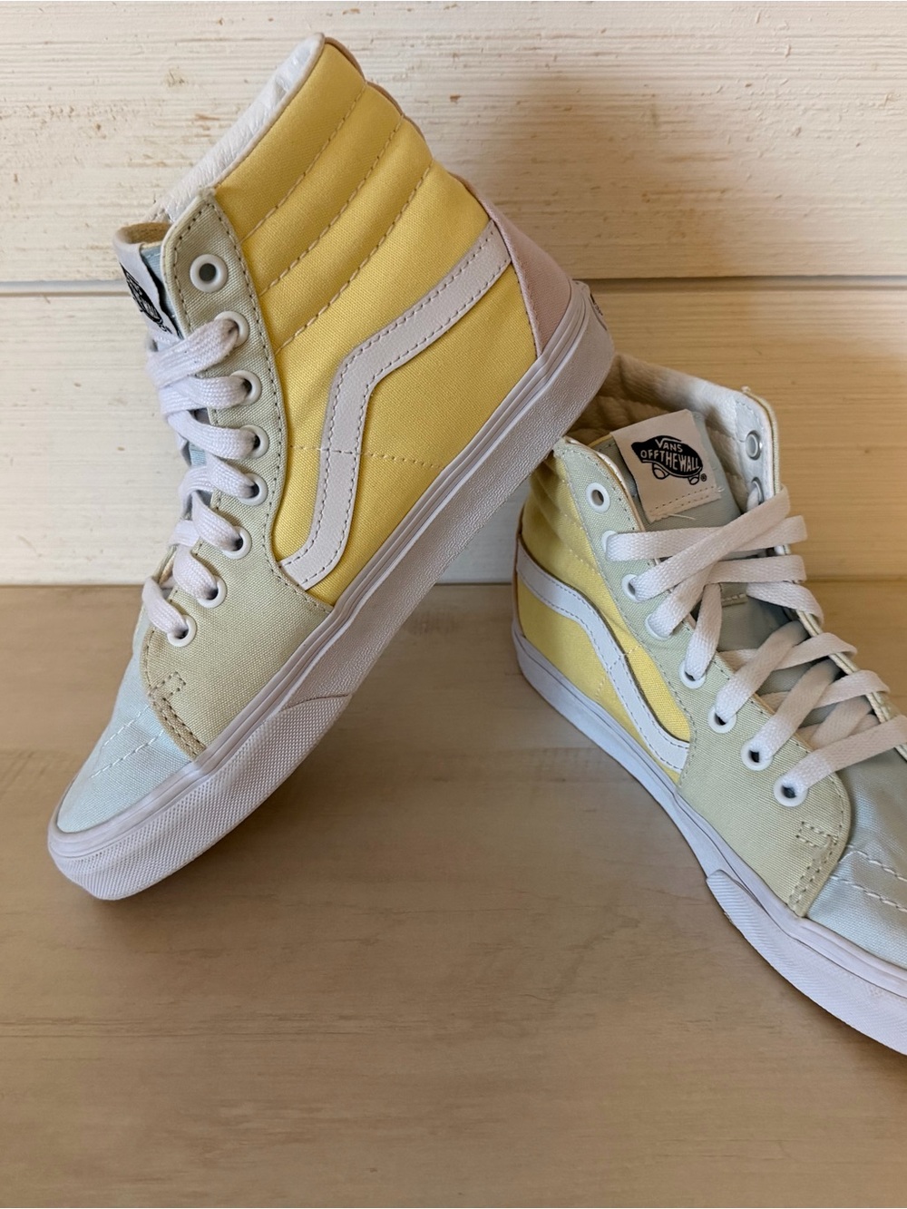 Vans Sk8-Hi Shoes Womens Size 7 Mens Size 5.5 Yellow Blue High Top Skate Lace Up